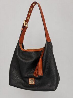 Dooney & Bourke Black Pebbled Leather Hobo Bag with Tassel